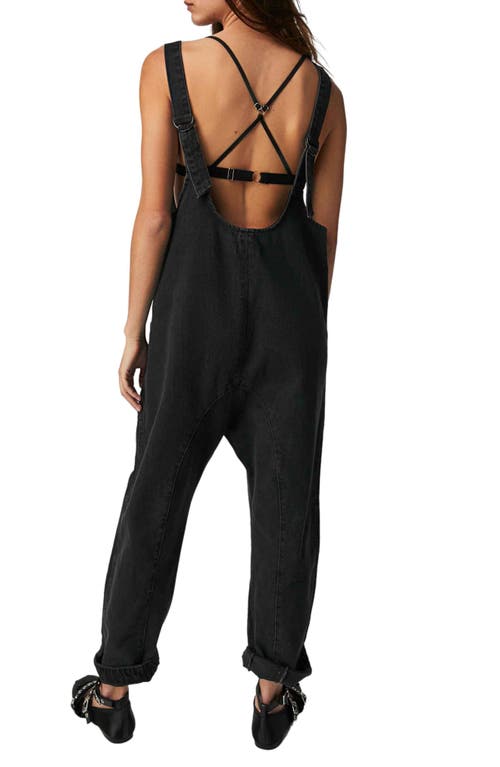 Shop Free People High Roller Denim Overalls In Mineral Black