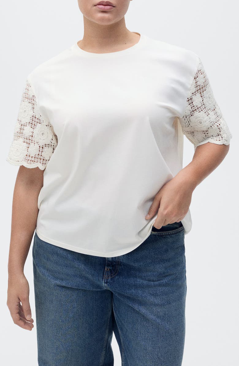 MANGO Open Stitch Trim T-Shirt, Main, color, White