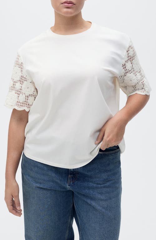 Mango Open Stitch Trim T-shirt In White