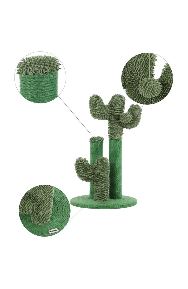 The Licker Store Marfa 21.5" Modern Jute Triple-Cactus Cat Scratching Post with Fuzzy Toy, Alternate, color, Green