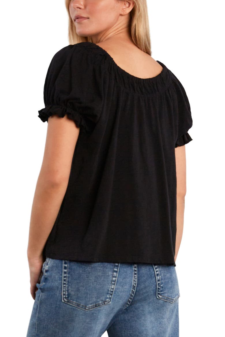 Gathered Cotton Peasant T-Shirt, Alternate, color, BLACK BEAUTY