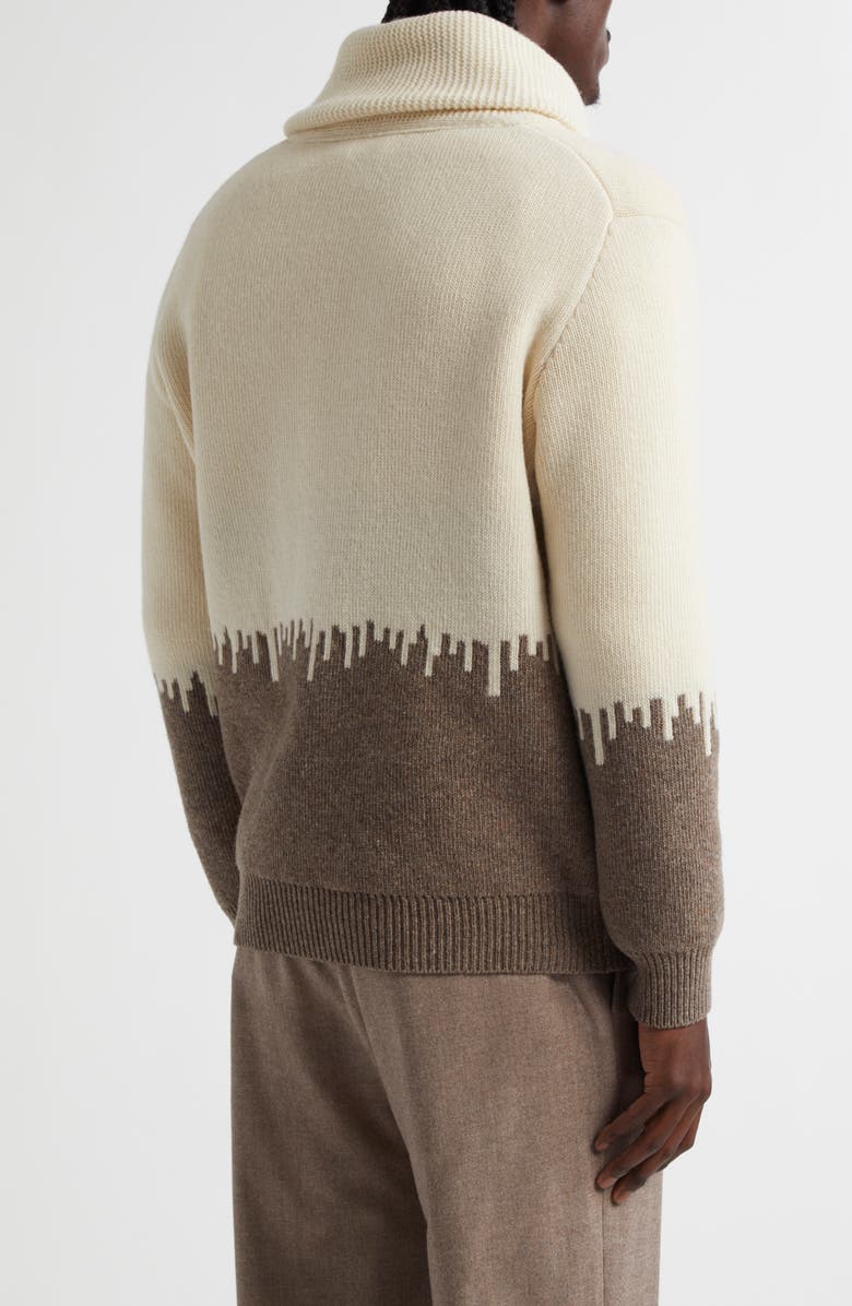 De Bonne Facture Goat & Tree Jacquard Merino Wool Zip Cardigan, Alternate, color, 