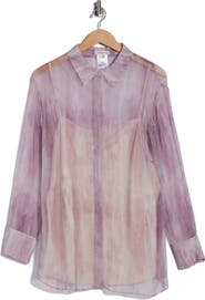 Lafayette 148 New York Scottie Long Sleeve Silk Button-Up Shirt