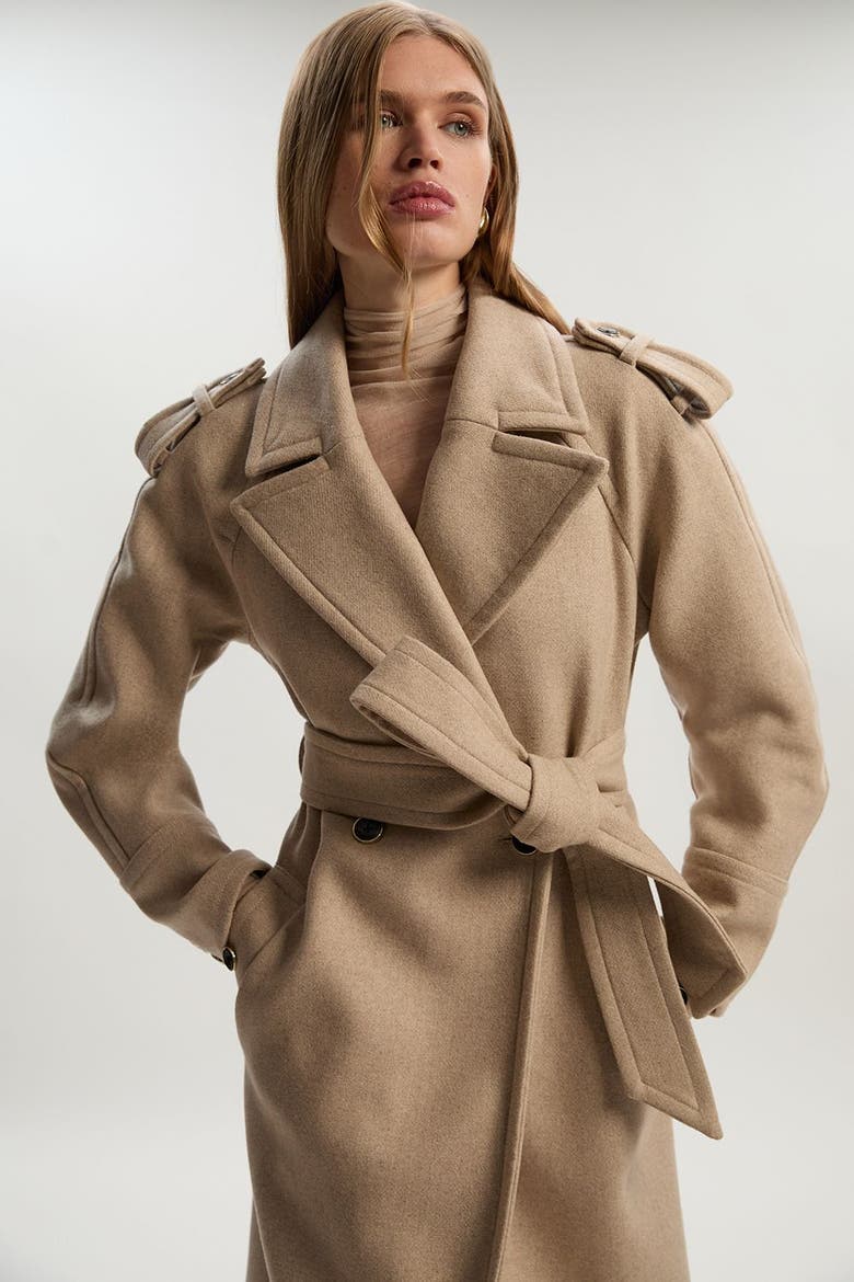 Wool Tailored Belted Midi Coat, Alternate, color, Oatmeal