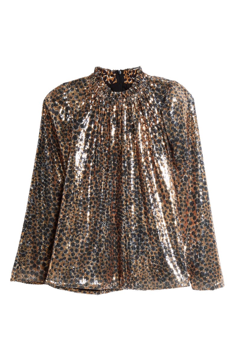 Sea Leopard Print Sequin Puff Sleeve Blouse, Alternate, color,