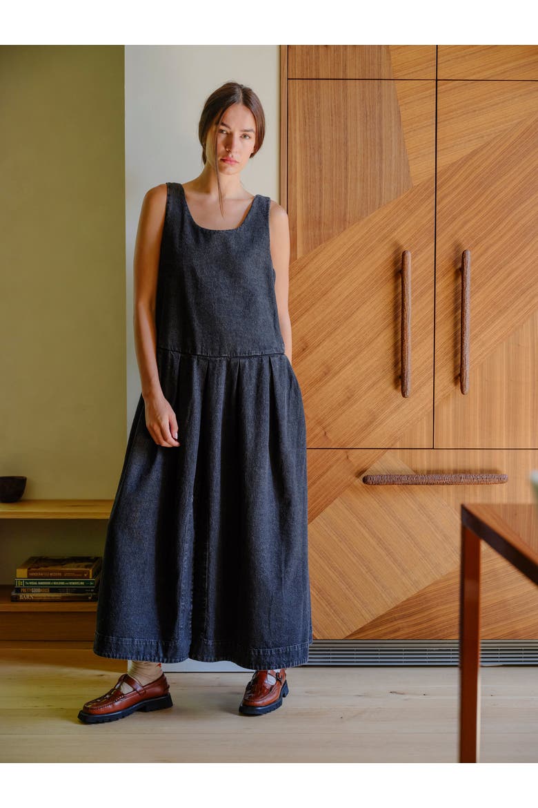 Edie Pleated Denim Maxi Dress, Alternate, color, Black Denim