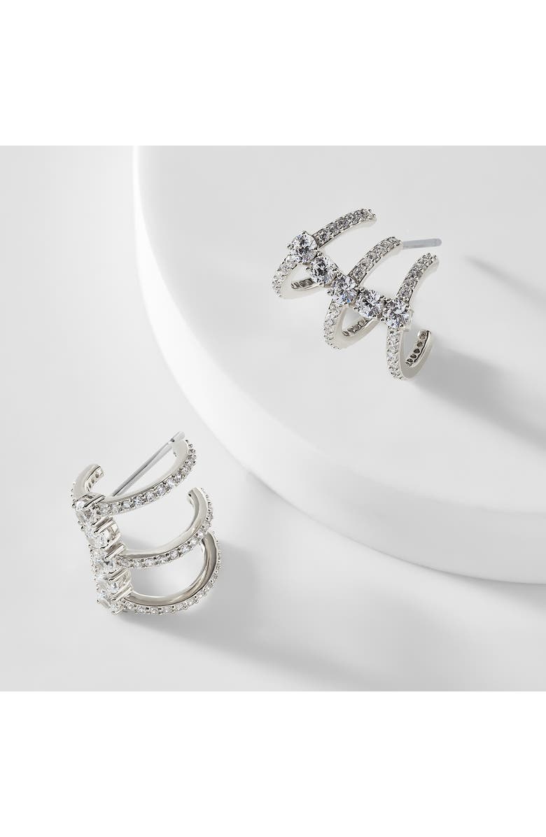 Nadri Love All Cubic Zirconia Triple Huggie Hoop Earrings, Alternate, color, Rhodium