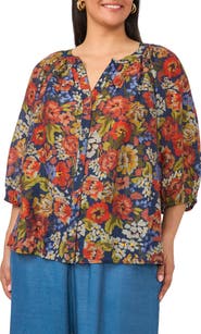 Vince Camuto Floral Raglan Sleeve Button Down Shirt