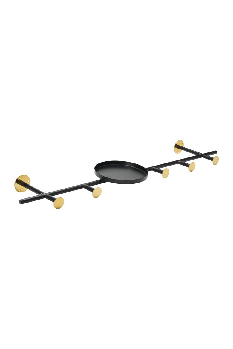 Metal Wall Hook with 1 Shelf & 5 Hooks, Main, color, Black