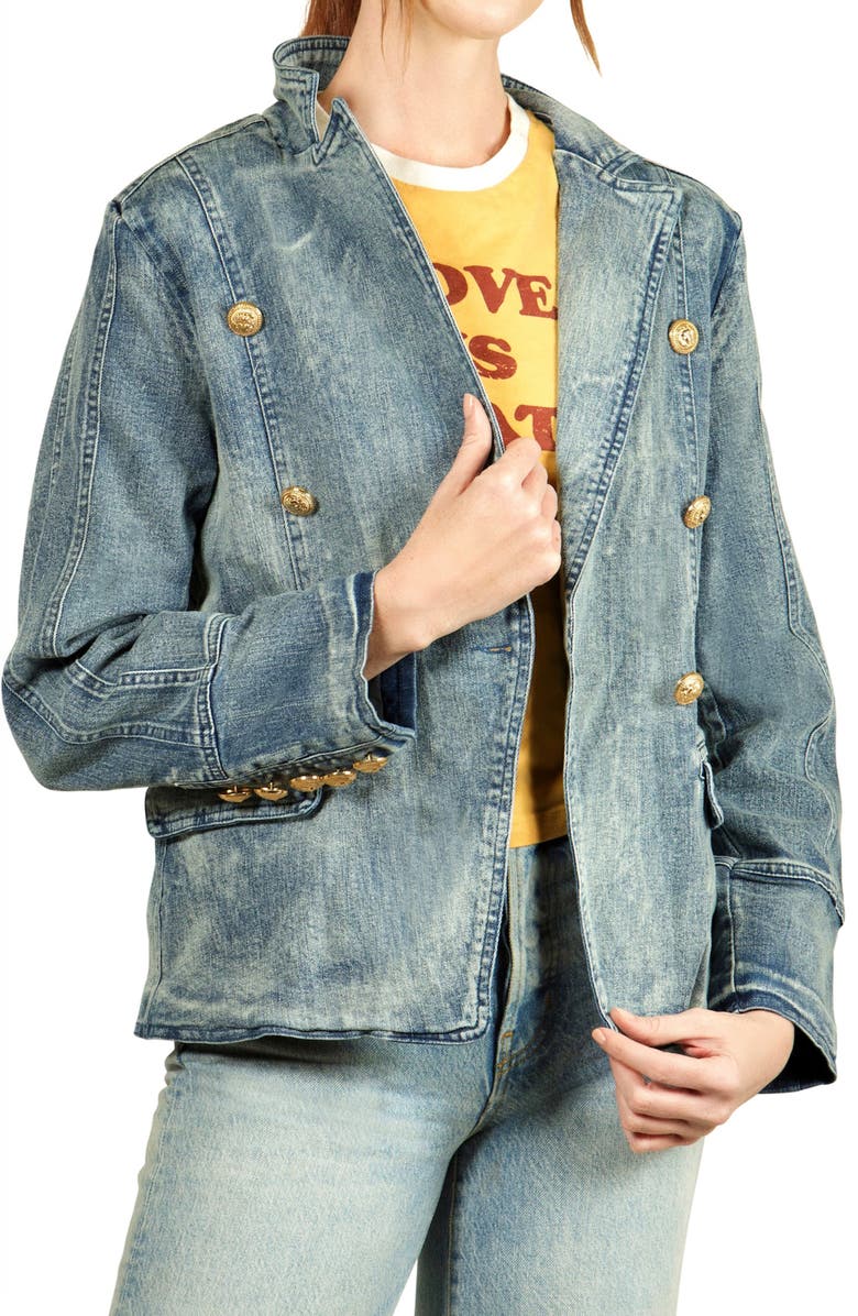 NIKKI LUND Double Breasted Denim Blazer, Main, color, Medium Blue