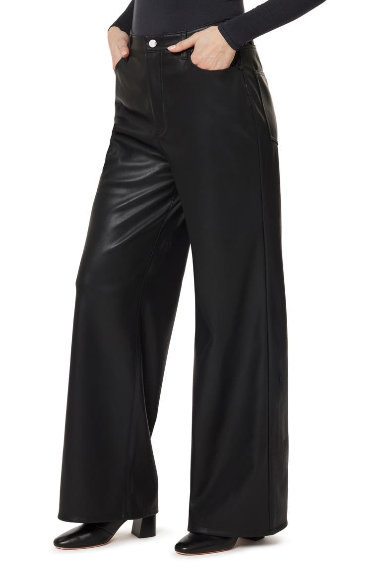 Slounch Wide Leg Faux Leather Pants, Alternate, color, BLACK