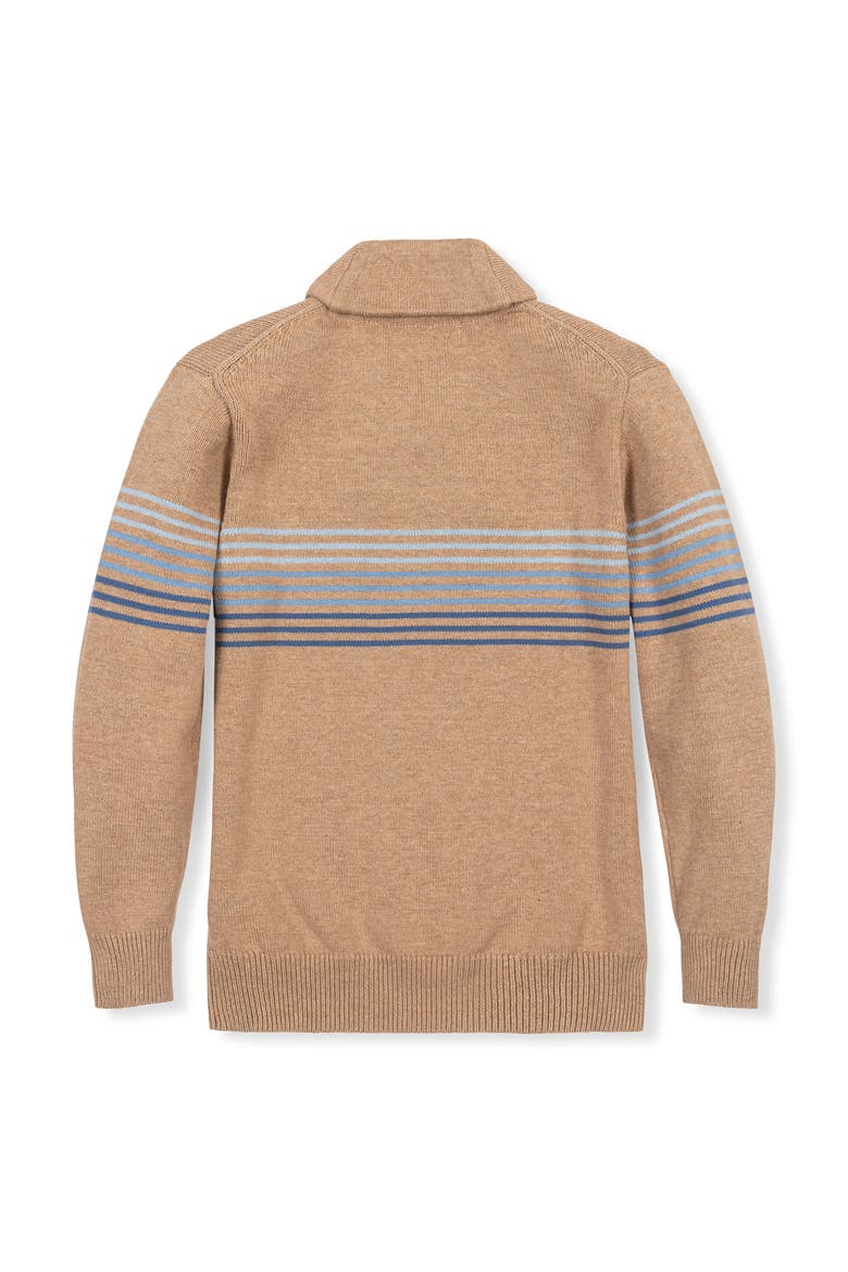 Kids' Organic Shawl Collar Stripe Sweater, Alternate, color, Camel Heather Stripe