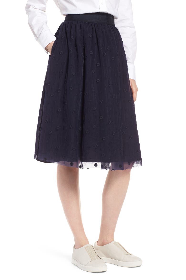 Embroidered Tulle Skirt, Main, color, NAVY NIGHT