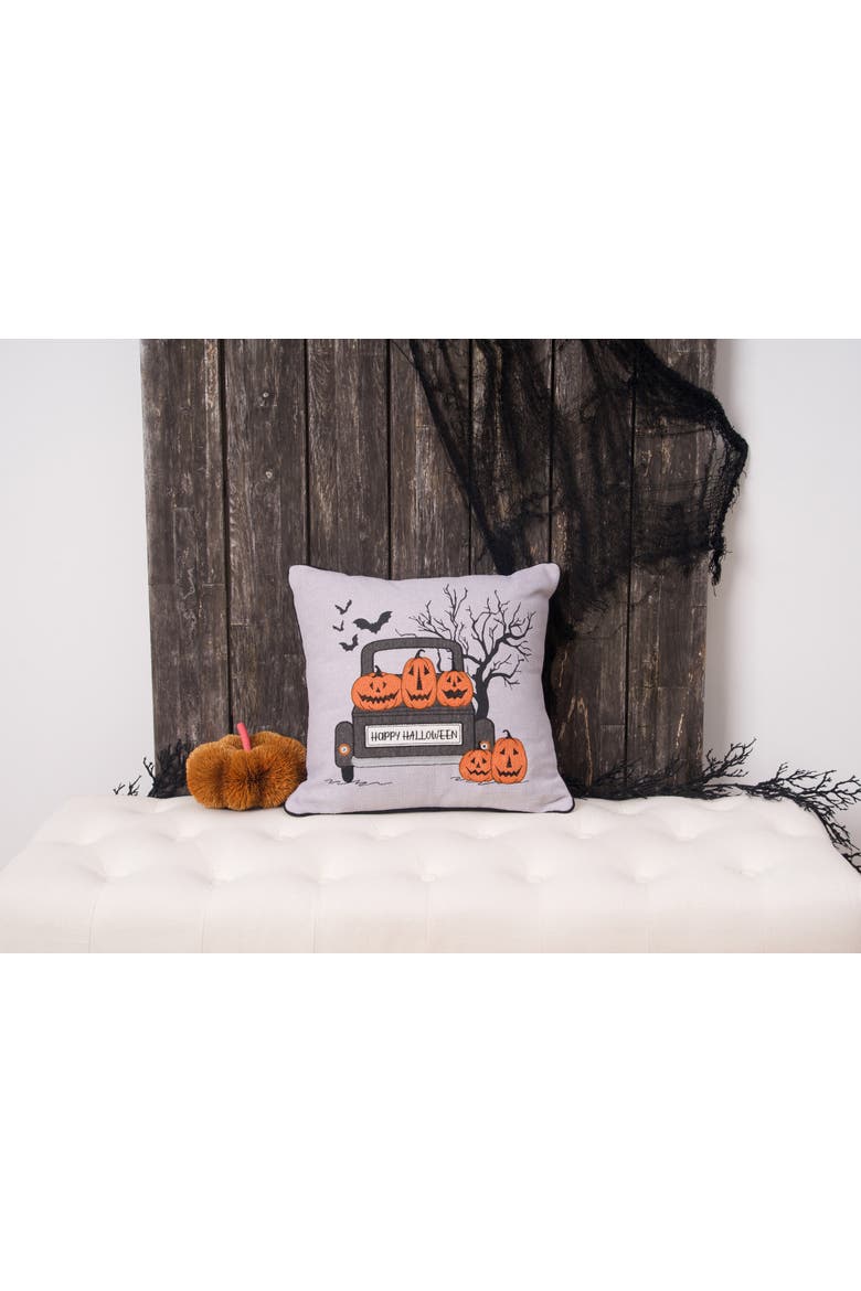 Halloween Pickup Truck Accent Throw Pillow, 18" x 18" With Light-Up LED, Alternate, color, Grey