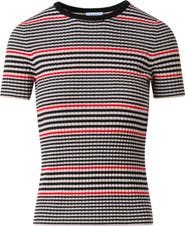 Akris punto Stripe Short Sleeve Virgin Wool Rib Sweater