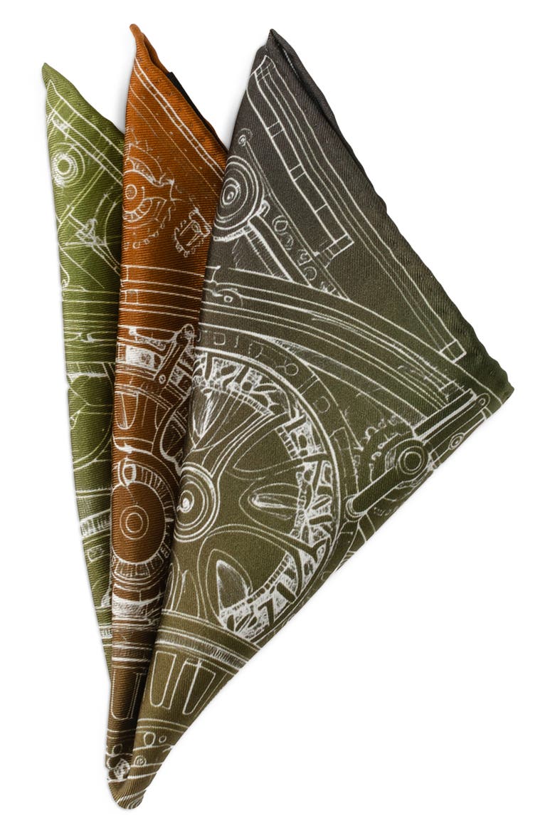 Antique Clock Gradient Silk Pocket Square, Main, color, GREEN