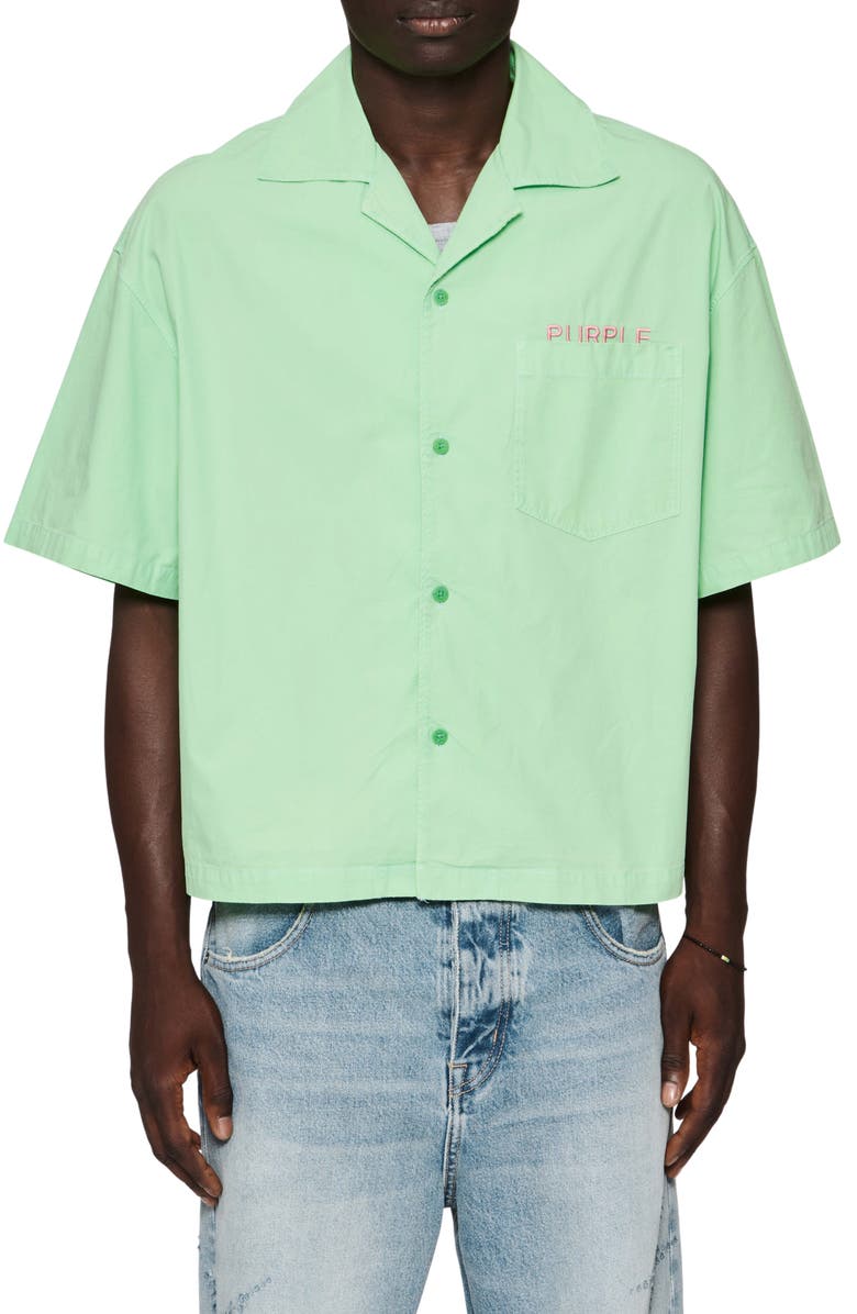 PURPLE BRAND Short Sleeve Cotton Poplin Button-Up Shirt, Main, color, 