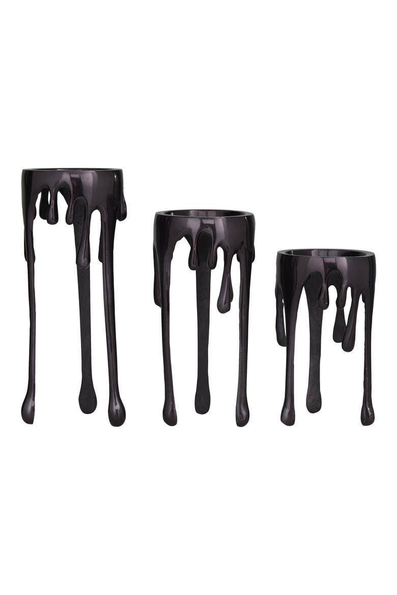 Set of 3 Melting Wax Pillar Candleholders, Alternate, color, BLACK