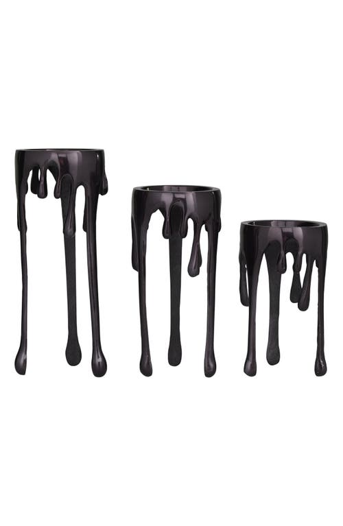Uma Set Of 3 Melting Wax Pillar Candleholders In Black