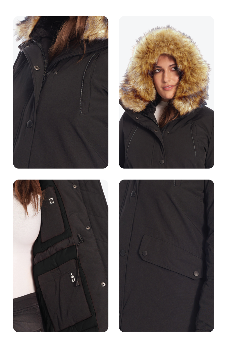 Alpine North LAURENTIAN PLUS SIZE - Vegan Down Long Parka Winter with Faux Fur Hood, Alternate, color, Black