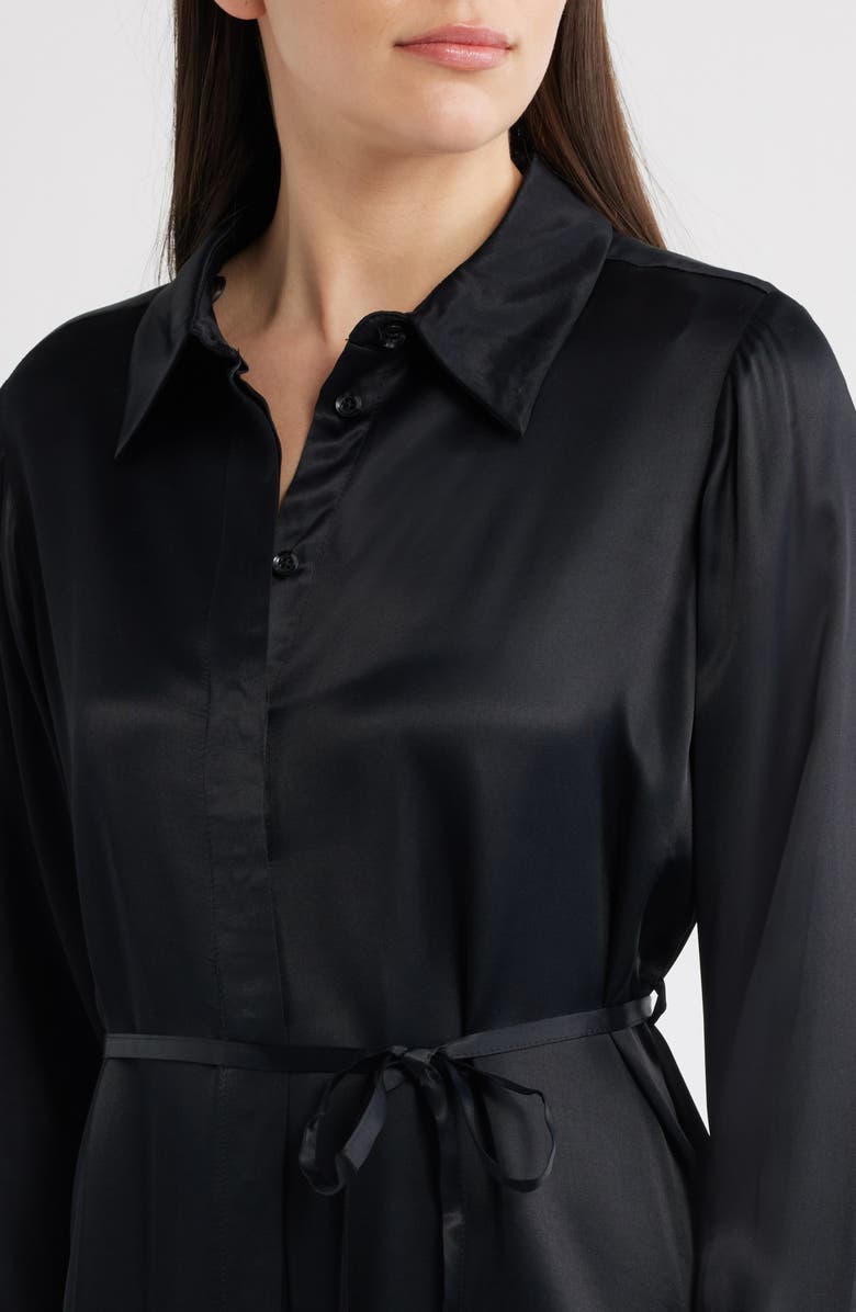 Mavi Jeans Tie Waist Long Sleeve Satin Shirtdress, Alternate, color, Black