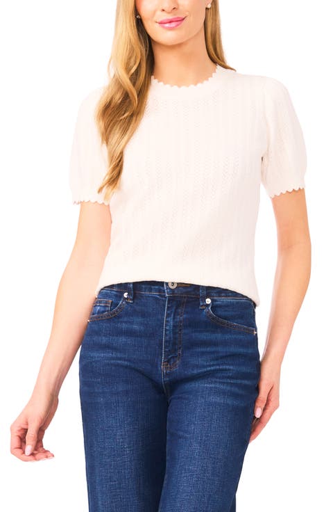 Short Sleeve Pointelle Stitch Sweater