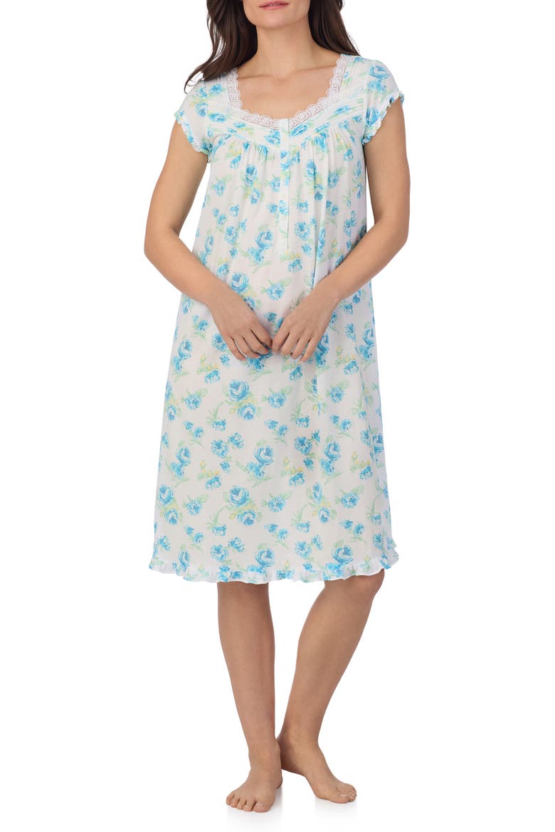 Cap Sleeve Waltz Nightgown, Main, color, AQUA FLORAL WHITE