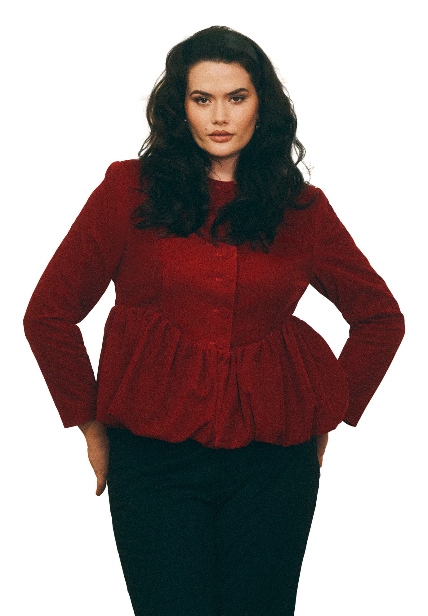 Velvet Peplum Bubble Hem Jacket