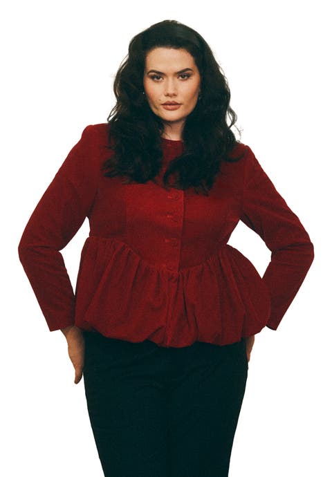Velvet Peplum Bubble Hem Jacket (Plus)