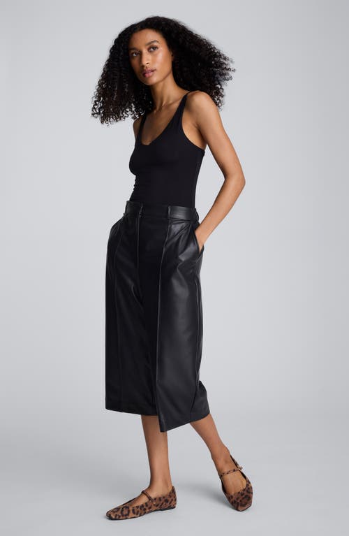 Kenneth Cole Faux Leather High Rise Pintuck Culotte Pant In Black