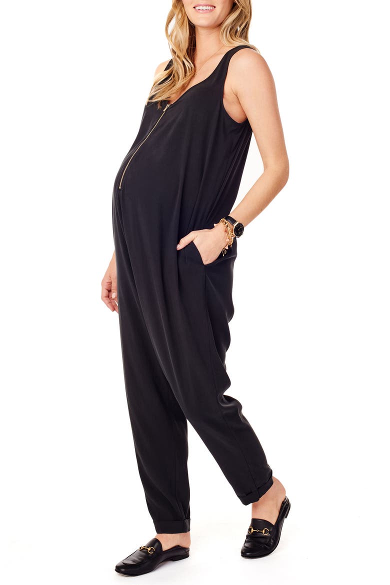 Ingrid & Isabel® Zip Front Maternity/Nursing Jumpsuit, Alternate, color, JET BLACK
