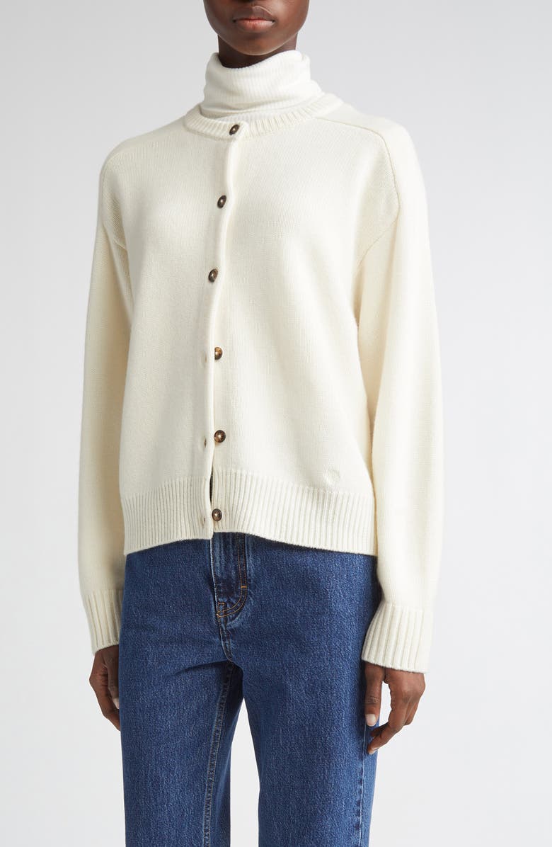 LOULOU DE SAISON Aidar Crop Wool & Cashmere Crewneck Cardigan, Main, color, Ivory