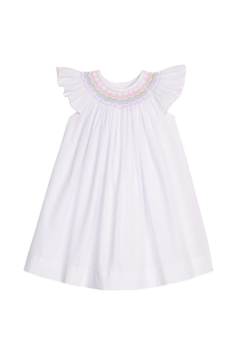 Kids' Woven Smocked Bishop Dress, Alternate, color, White with Rainbow