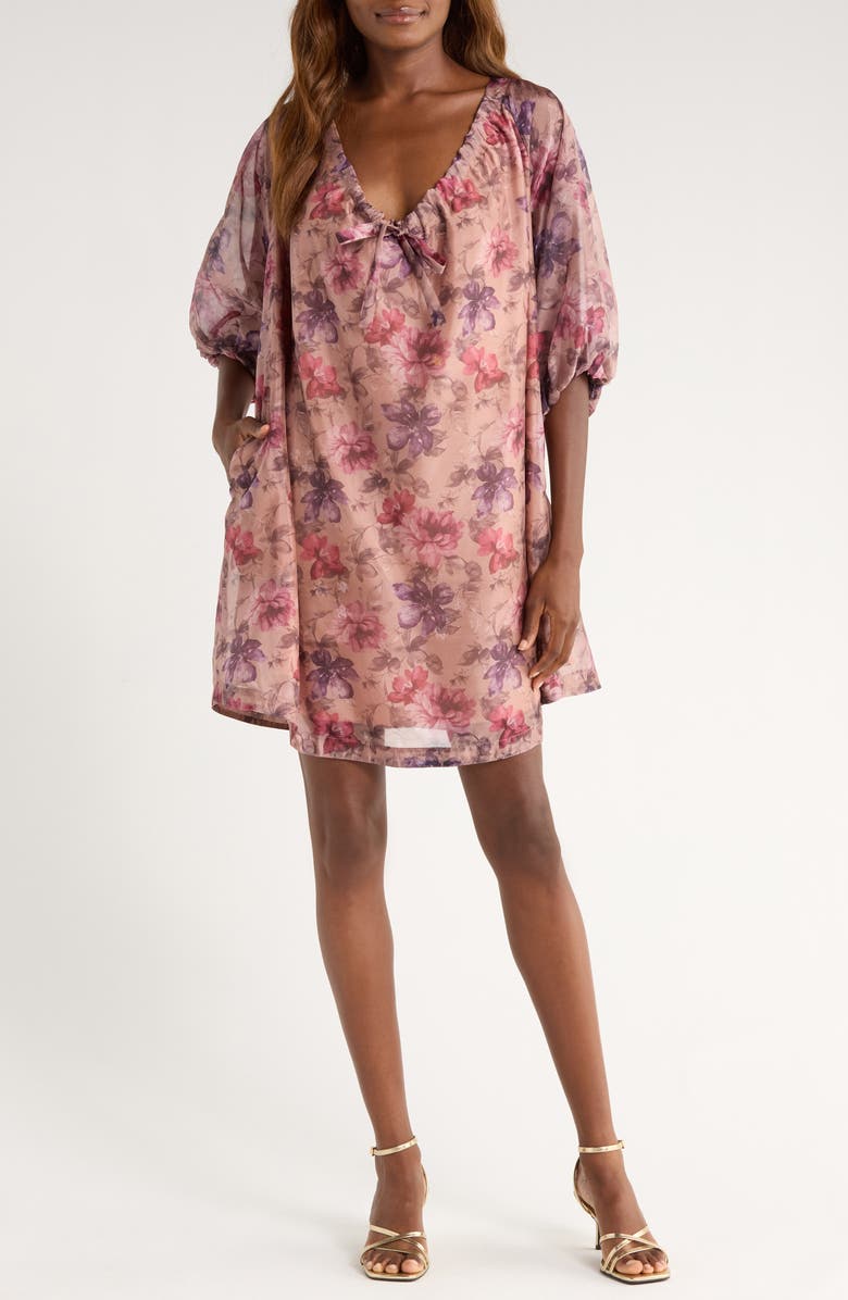 MELLODAY Bubble Sleeve Shift Dress, Main, color, Pink Floral