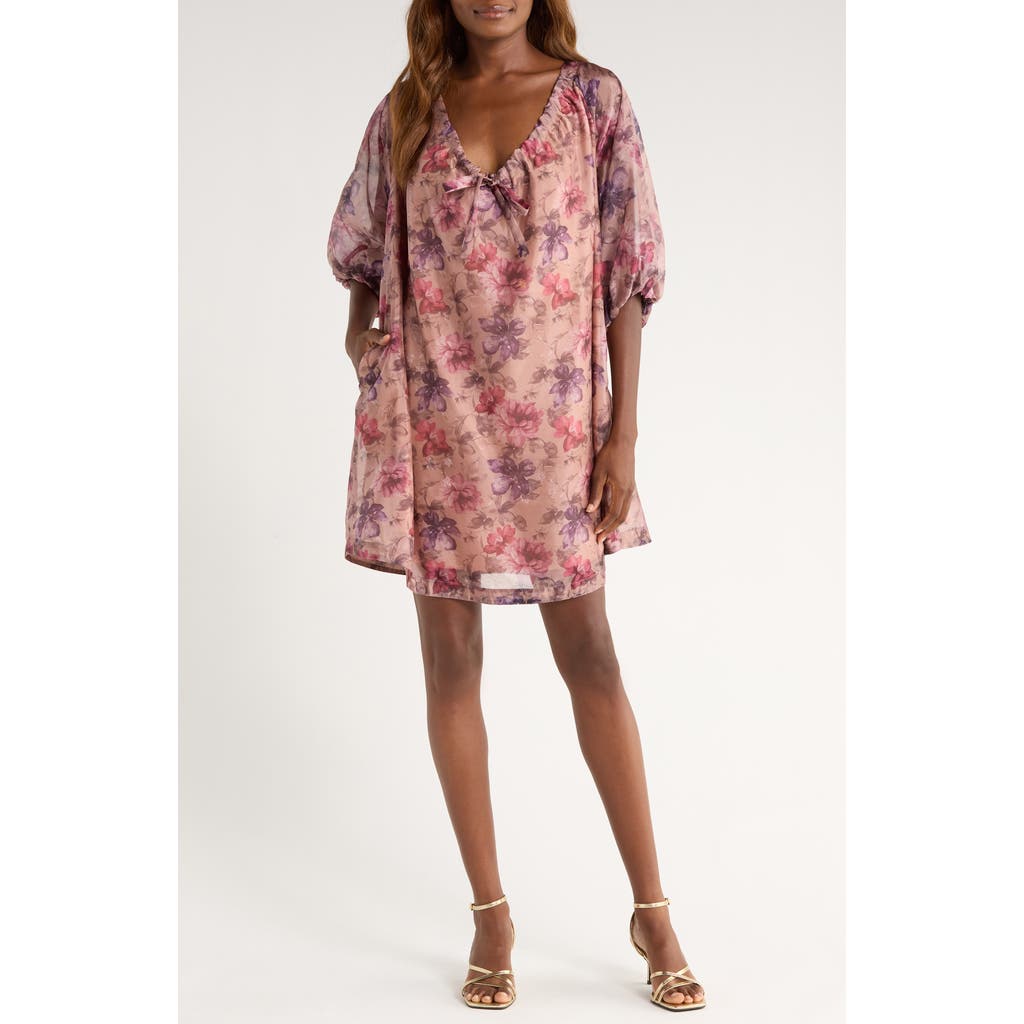 MELLODAY Bubble Sleeve Shift Dress in Pink Floral  product