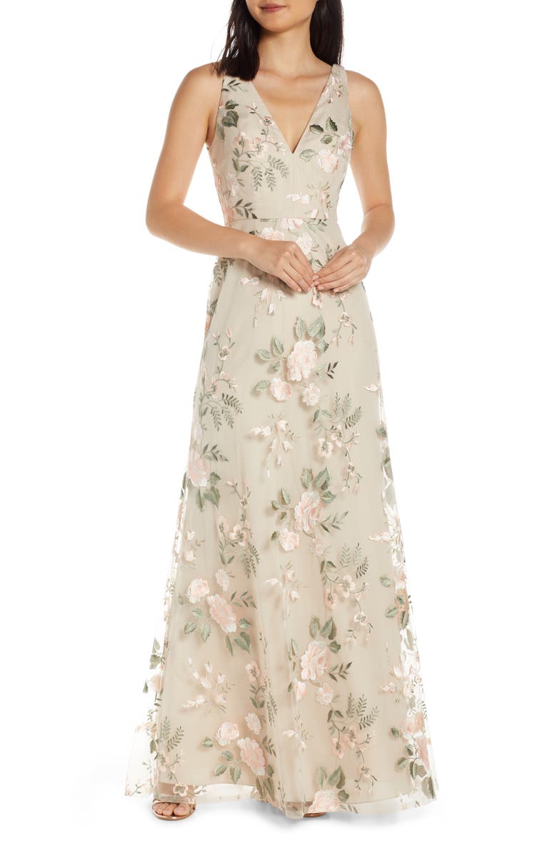 Jenny Yoo Tatum Floral Embroidered Tulle Evening Dress, Main, color,