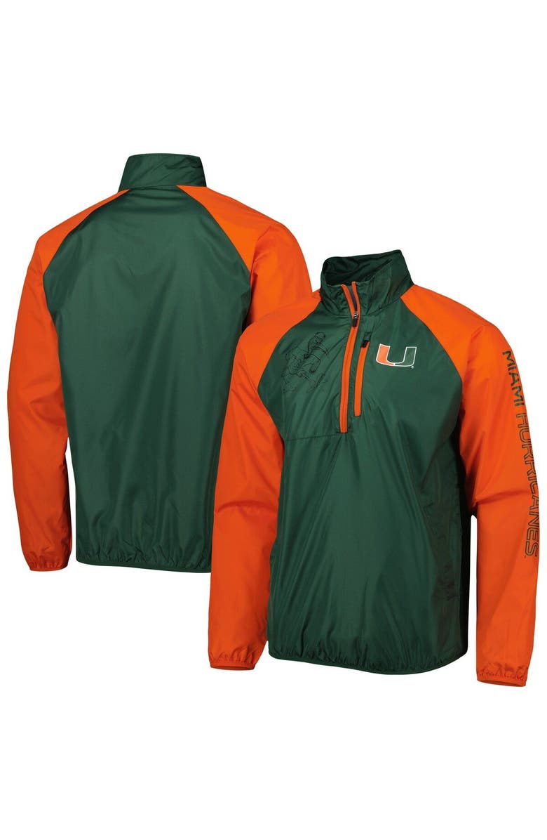 G-III SPORTS BY CARL BANKS Men's G-III Sports by Carl Banks Green Miami Hurricanes Point Guard Raglan Half-Zip Jacket, Main, color, Green