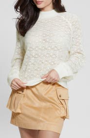 GUESS Kensley Open Stitch Mock Neck Sweater