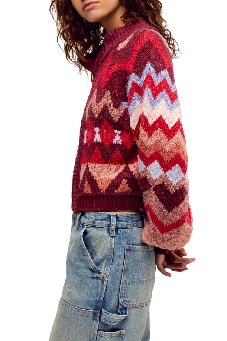 Sundazed Jacquard Cardigan, Alternate, color, CRIMSON FROST