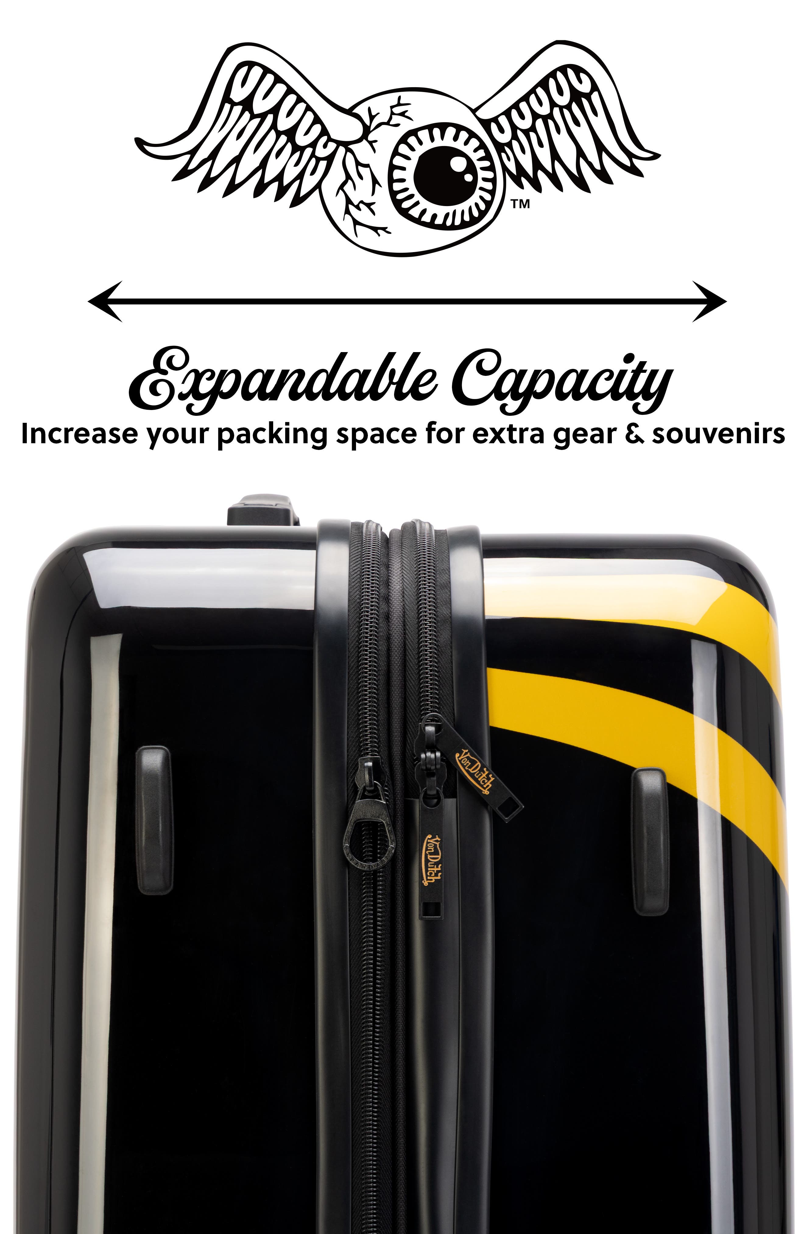 Von Dutch Kustom Kulture 3-Piece Expandable Hardside Spinner Luggage Set, Alternate, color, Rolling Striker