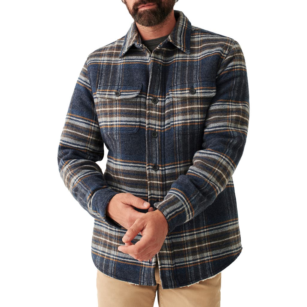 Faherty Cpo Plaid High Pile Fleece Shirt Jacket In Navy Summit Plaid