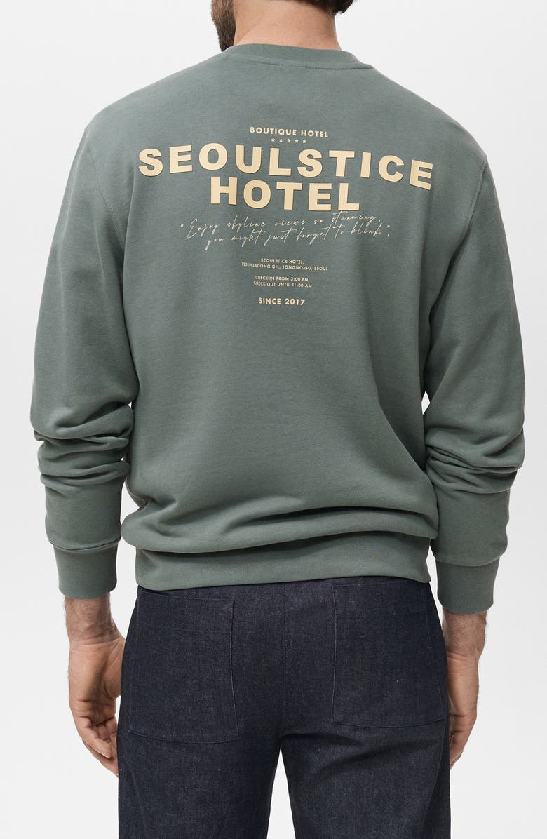 MANGO Seoulstice Hotel Graphic Sweatshirt, Alternate, color, Green