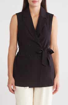Ellen Tracy Double Breasted Belted Long Vest