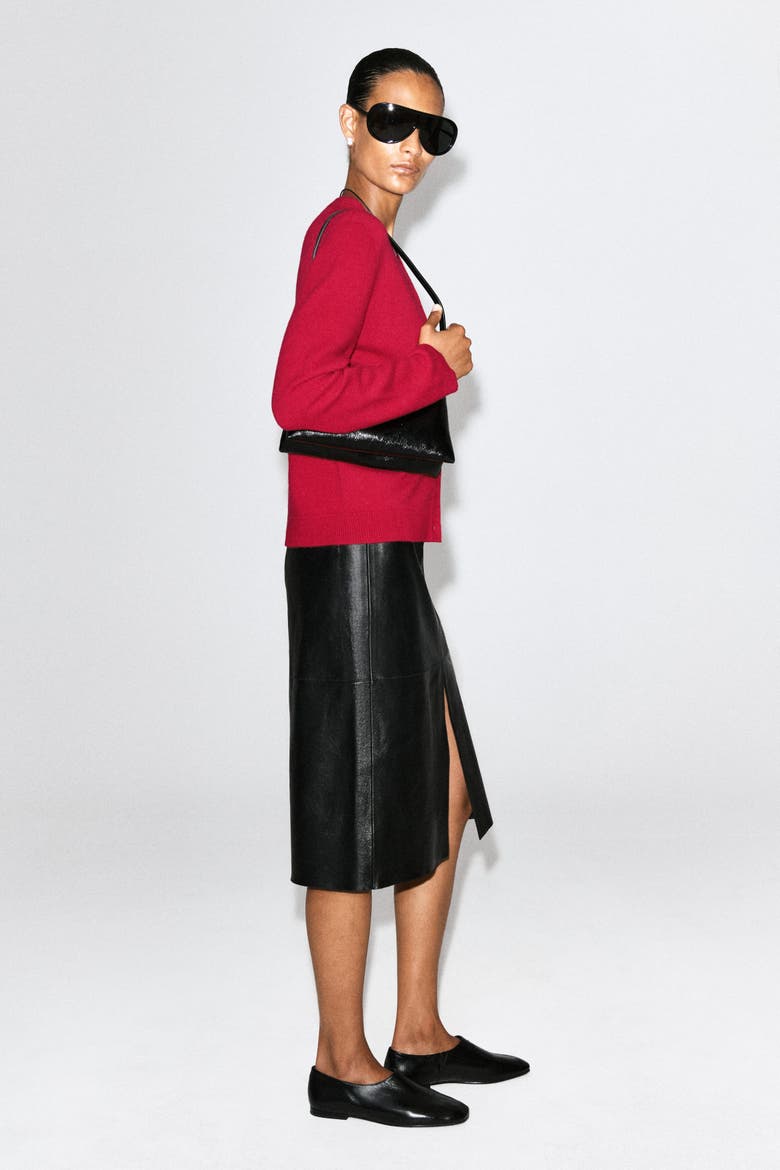 Merino Wool V-Neck Cardigan, Alternate, color, RED