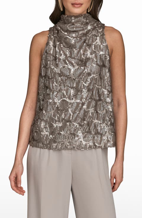 Sequin Turtleneck Sleeveless Top