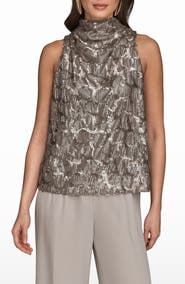 Donna Karan New York Sequin Turtleneck Sleeveless Top