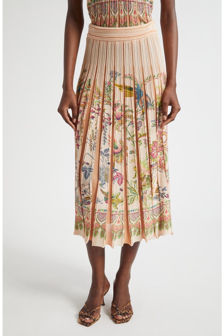 Pleated Floral Midi Sweater Skirt, Main, color, PINK