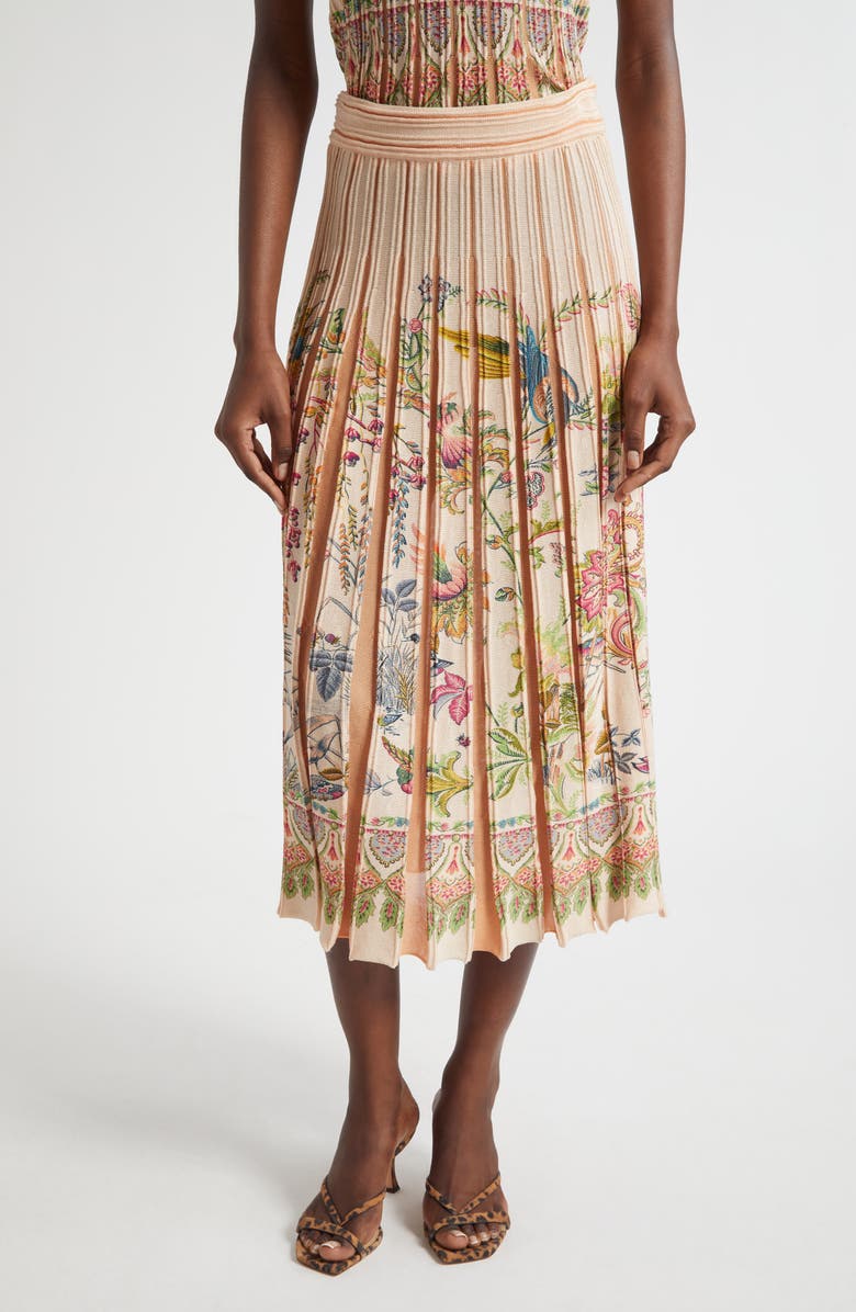 Etro Pleated Floral Midi Sweater Skirt, Main, color, Pink