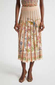 Pleated Floral Midi Sweater Skirt