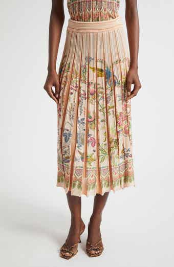 Pleated Floral Midi Sweater Skirt